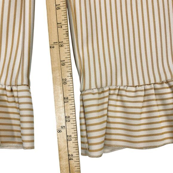 English Factory Capri Pants Sz M Cream Mustard Striped Ruffle Preppy Nautical - Picture 13 of 15